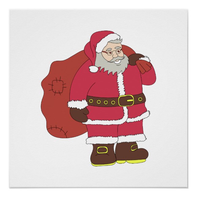 Pôster Papai Noel em vermelho com saco de presentes e ócu (Frente)