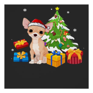 Pôster Papai Noel Engraçado Chihuahua Cachorro Árvore de