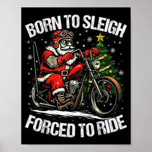 Poster Papai Noel engraçado de Natal andando de motocicle