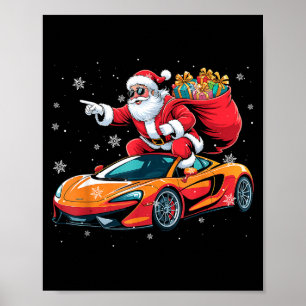 Poster Papai Noel Engraçado Dirigindo Carro Srt Pijama de