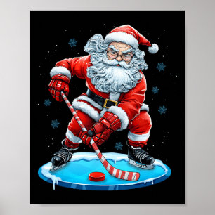 Poster Papai Noel engraçado do Natal jogando hóquei no ge
