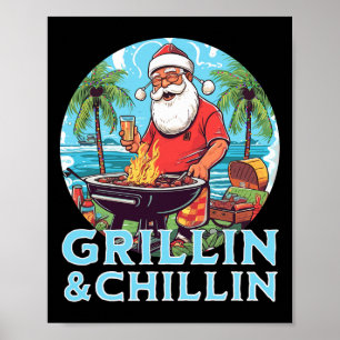 Poster Papai Noel engraçado grelhando Natal em julho grel