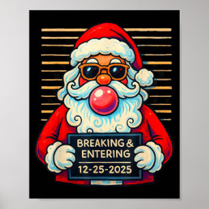 Poster Papai Noel engraçado invadindo a casa no Natal