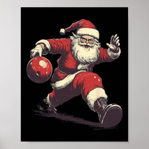 Poster Papai Noel engraçado jogador de boliche de Natal X