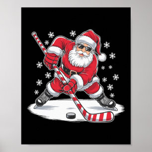 Poster Papai Noel engraçado jogando hóquei no gelo no Nat