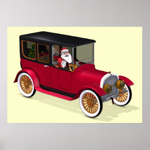 Poster Papai Noel engraçado na limusina vermelha do