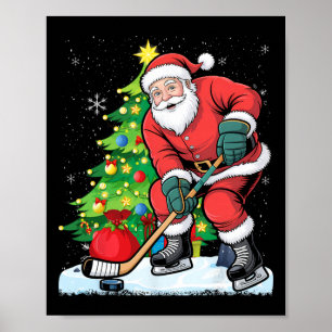 Poster Papai Noel Engraçado Natal Hockey no Gelo Crianças