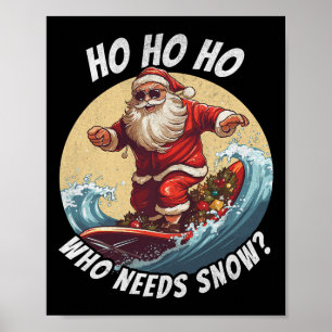 Poster Papai Noel Engraçado Surfando Férias de Verão na P