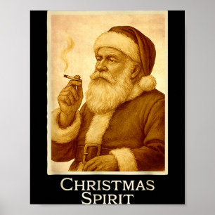 Poster Papai Noel engraçado vintage fumando Natal Srit C