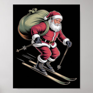 Poster Papai Noel Esquiando Encostas Nevadas