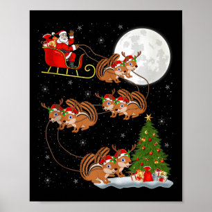 Poster Papai Noel Esquilo Trenó Voador Divertido Mágico N
