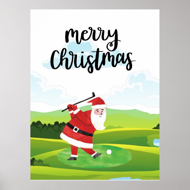 Poster Papai Noel está jogando golfe no Natal (Frente)