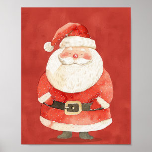 Poster Papai Noel Fofo Natal Aquarela Vermelha
