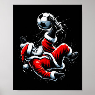 Poster Papai Noel Futebolista Chuta Bicicleta Natal Bola