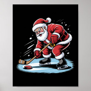 Poster Papai Noel joga hóquei no gelo Natal engraçado Esp