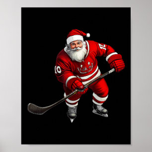 Poster Papai Noel Jogando Hóquei no Gelo Natal Feriado Ho