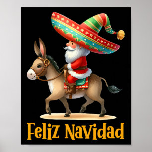 Poster Papai Noel Mexicano Montado em Burro Natal Navidad