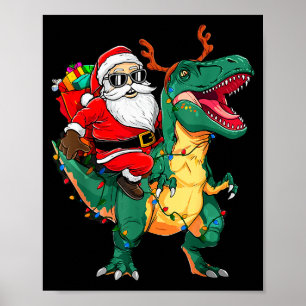 Poster Papai Noel montado em dinossauro T Rex Natal engra