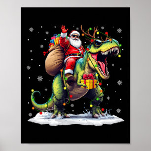 Poster Papai Noel montado em dinossauro T Rex Natal Menin