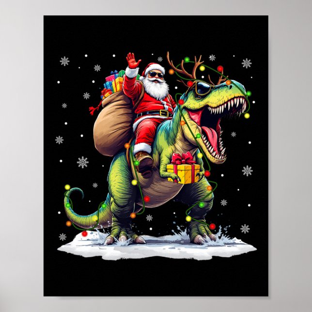 Poster Papai Noel montado em dinossauro T Rex Natal Menin (Frente)