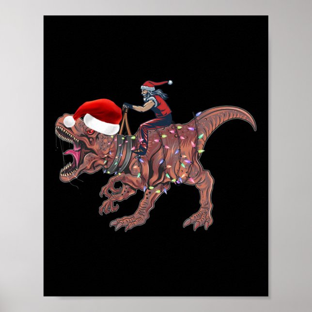 Poster Papai Noel montado em dinossauro T Rex Natal Menin (Frente)