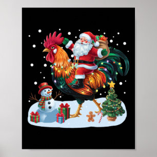 Poster Papai Noel Montado em Frango Luzes Divertidas de N