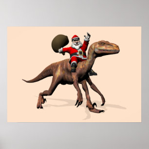 Poster Papai Noel Montado num Deinonychus