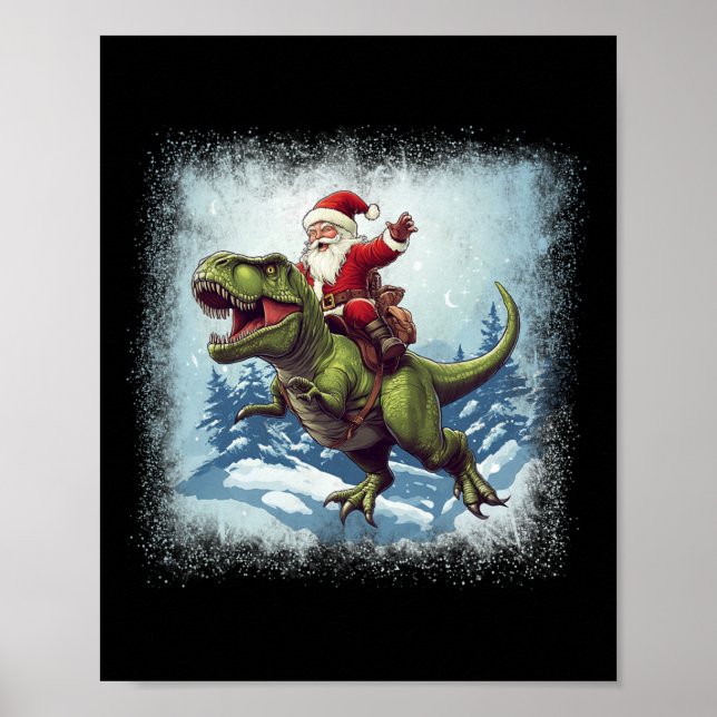 Poster Papai Noel montado num dinossauro T-rex Natal engr (Frente)
