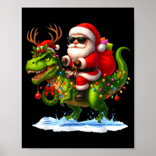 Poster Papai Noel Montando Dinossauro T Rex Natal Meninos