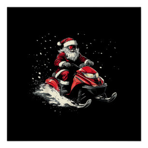 Pôster Papai Noel Moto de Neve Trenó Motorizado Natal Eng