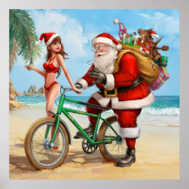 Poster Papai Noel na praia, Feliz Natal!