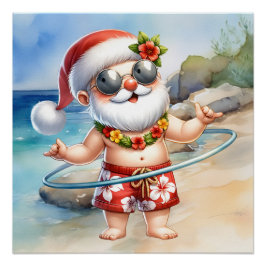 Pôster Papai Noel na praia no Natal em julho