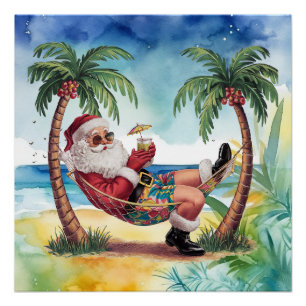 Pôster Papai Noel na praia no Natal em julho