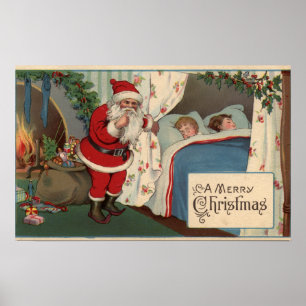 Pôster Papai noel observando crianças de sono