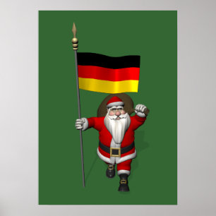 Poster Papai Noel patriótico com a bandeira de Alemanha