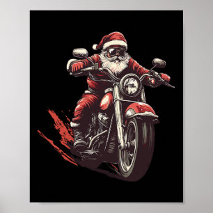 Poster Papai Noel Pilotando Uma Moto Amante De Motociclet