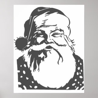 Poster Papai noel Pop de arte Feliz cinza de Natal