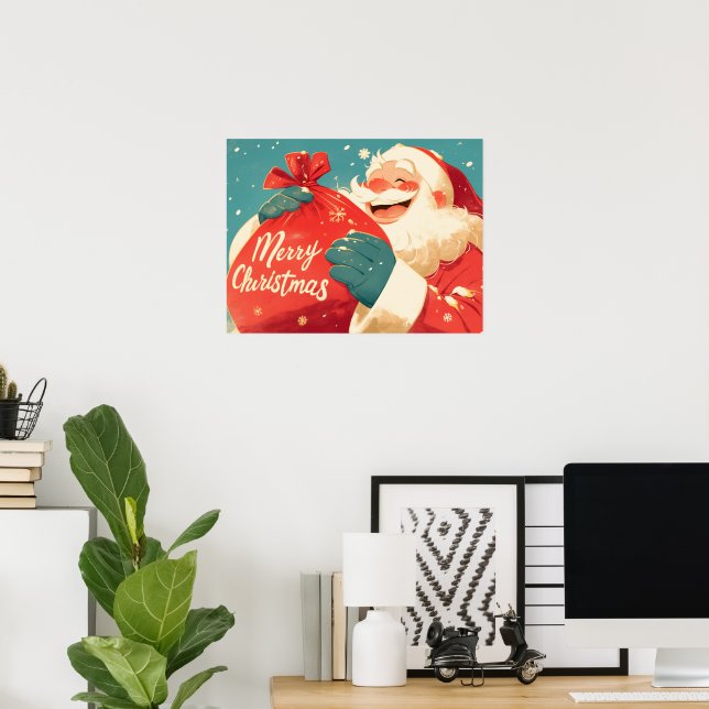 Poster Papai Noel Preparando Presentes de Natal (Escritório em casa)