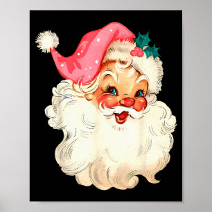 Poster Papai Noel Rosa Rosto de Natal Antigo Natal Vintag