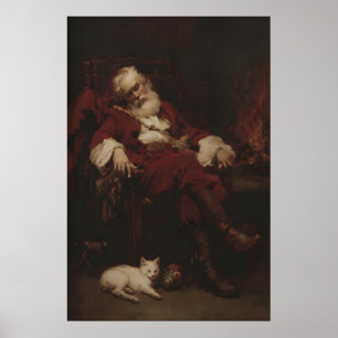 Poster Papai Noel São Nicolau Descansando ao Lado do Gato
