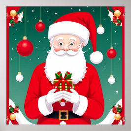 Poster Papai Noel Segurando Um Presente