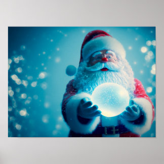 Poster Papai Noel segurando uma bola de Natal em um boque