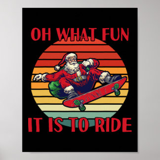 Poster Papai Noel Skateboarding Natal Que Diversão É