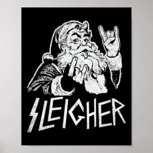 Poster Papai Noel Sleigher Rock On Goth Heavy Metal Cris