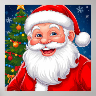 Poster Papai Noel sorridente de Natal com Chapéu Vermelho