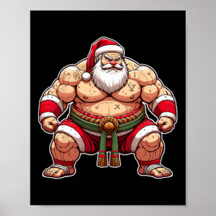 Poster Papai Noel Sumô Lutador Japonês Japão Natal Legal