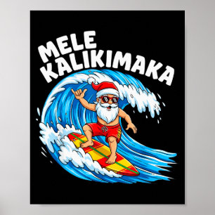 Poster Papai Noel Surfando Mele Kalikimaka Natal Havaiano