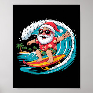 Poster Papai Noel Surfando Praia Havaiana Natal Em Julho