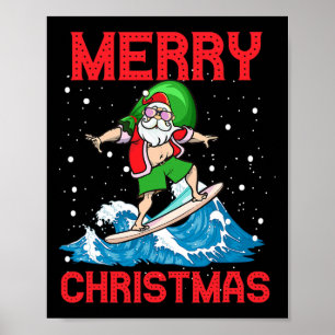 Poster Papai Noel Surfando Uma Onda Gnarly Crianças Joven