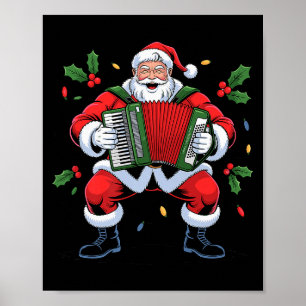 Poster Papai Noel Tocando Acordeão Natal Divertido Festa